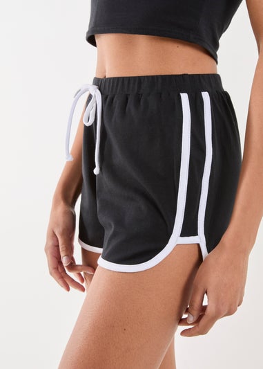 Pink Vanilla Black Contrast Piping Runner Shorts