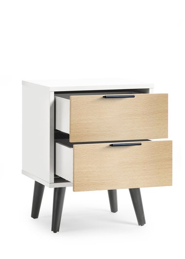 Julian Bowen Alba 2 Drawer Bedside in White and Oak (58 x 45 x 40cm)