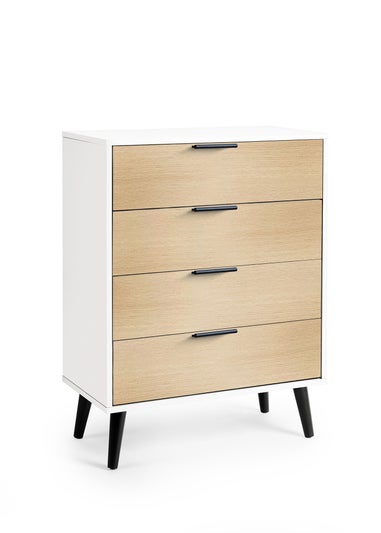 Julian Bowen Alba 4 Drawer Wide Chest in White and Oak (100.5 x 78 x 40cm)