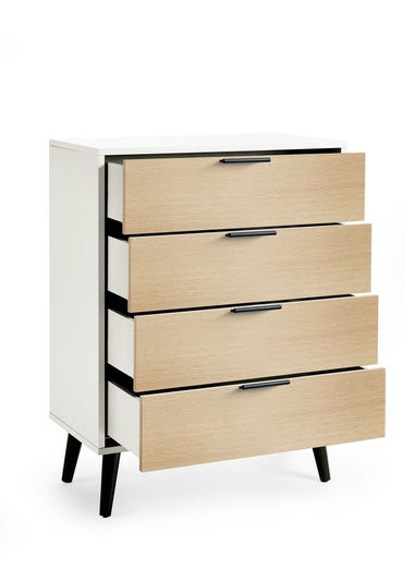 Julian Bowen Alba 4 Drawer Wide Chest in White and Oak (100.5 x 78 x 40cm)