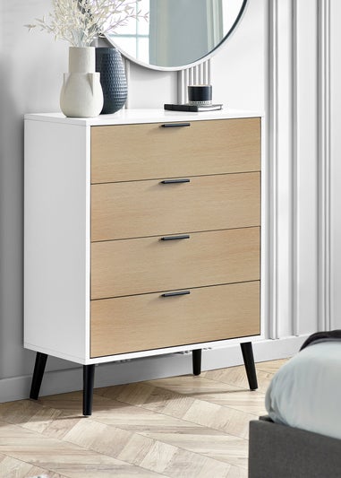 Julian Bowen Alba 4 Drawer Wide Chest in White and Oak (100.5 x 78 x 40cm)