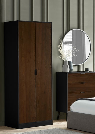 Julian Bowen Alba 2 Door Wardrobe in Walnut and Black (202 x 77 x 53cm)