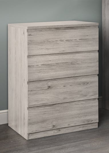 Julian Bowen Jupiter 4 Drawer Chest in Grey Oak (111 x 82 x 50cm)