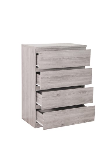 Julian Bowen Jupiter 4 Drawer Chest in Grey Oak (111 x 82 x 50cm)