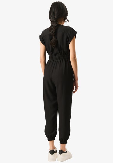 Gini London Black Waist Tie Pocket Detail Jumpsuit