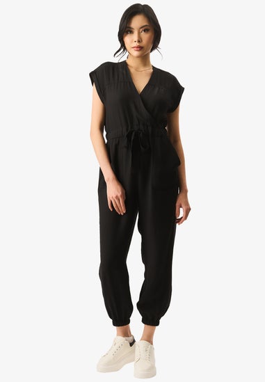 Gini London Black Waist Tie Pocket Detail Jumpsuit