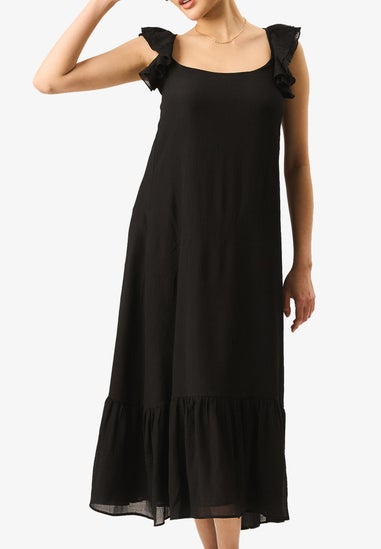 Gini London Black Ruffle Short Sleeve Maxi Dress