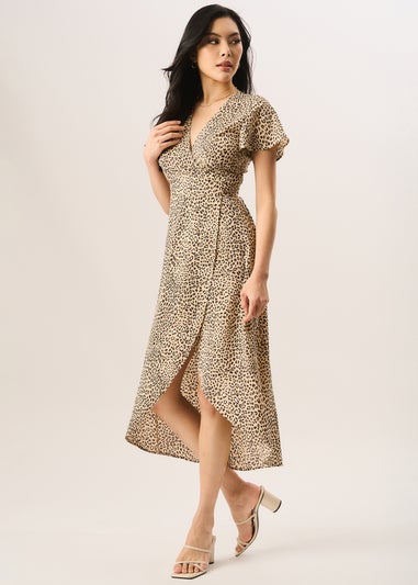 Gini London Beige Animal Printed Wrap Midi Dress