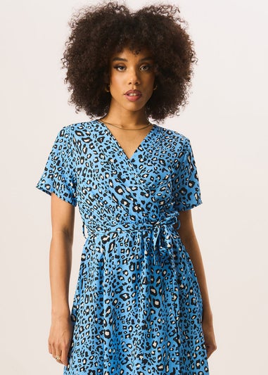 Gini London Blue Animal Print Wrap Front Midi Tea Dress