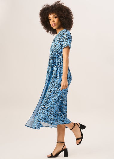 Gini London Blue Animal Print Wrap Front Midi Tea Dress