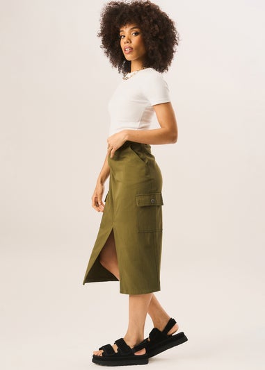 Gini London Khaki Cargo Midi Skirt