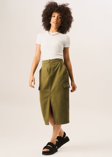 Gini London Khaki Cargo Midi Skirt