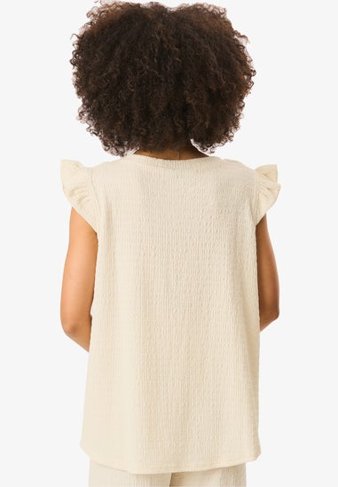 Gini London Ivory Frill Sleeves Textured Oversized Top