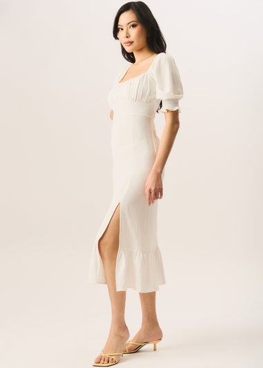 Gini London Ivory Shirred Sleeves Shift Midi Dress