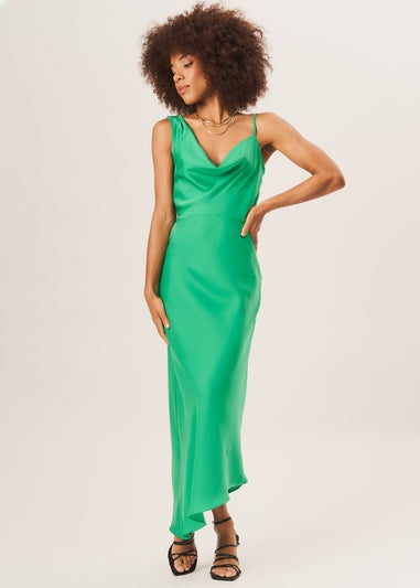 Gini London Green Cowl Neck Asymmetric Hem Midi Dress