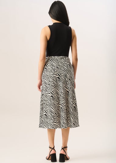 Gini London Mono Zebra Print Satin Bias Midi Skirt