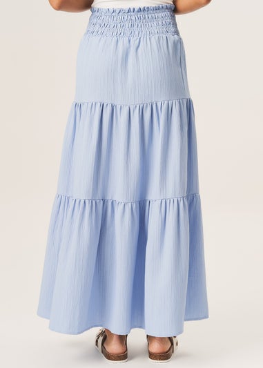 Gini London Blue Smocked Tiered Maxi Skirt