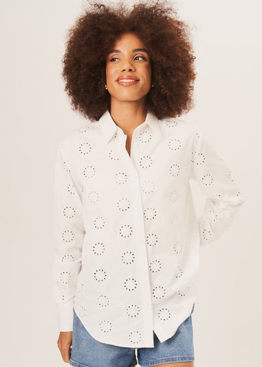 Gini London White  Cotton Embroidered Shirt