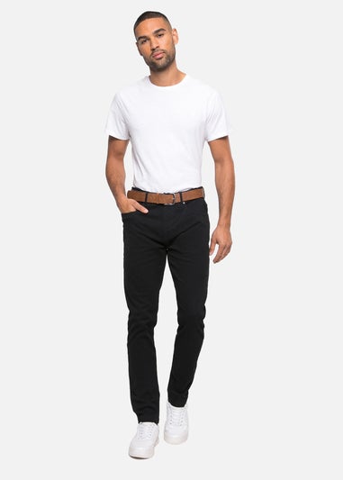Threadbare Black Belted Stretch Chino Trousers