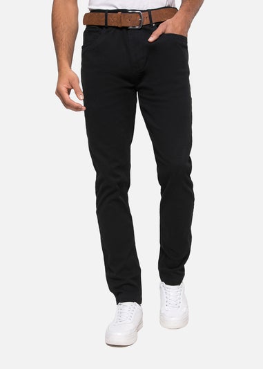 Threadbare Black Belted Stretch Chino Trousers