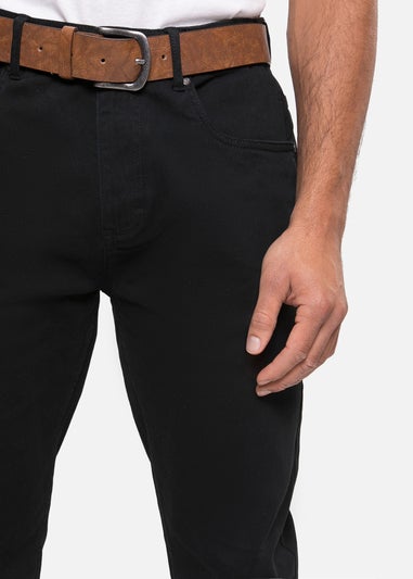Threadbare Black Belted Stretch Chino Trousers