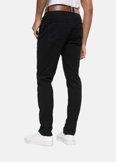 Threadbare Black Belted Stretch Chino Trousers