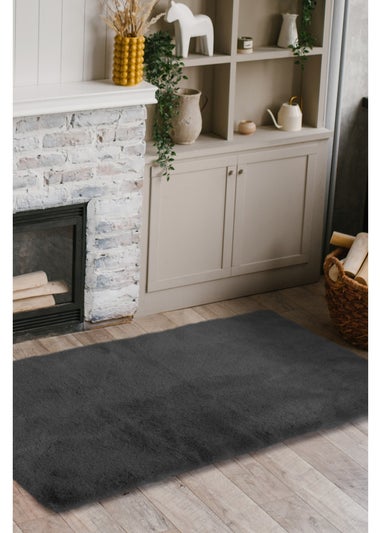 Homemaker Dark Grey Luxury Fur Oblong Rug