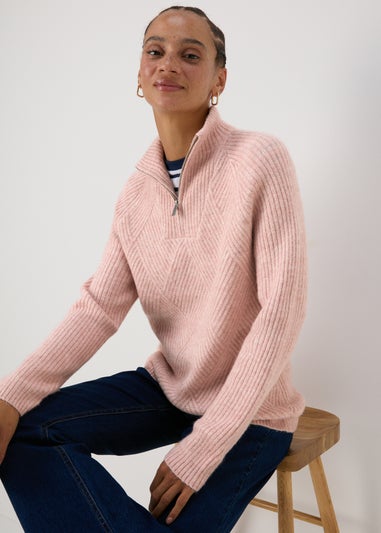 Pink Knitted Half Zip Jumper