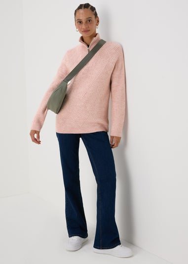 Pink Knitted Half Zip Jumper