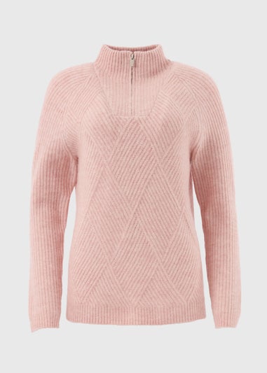 Pink Knitted Half Zip Jumper