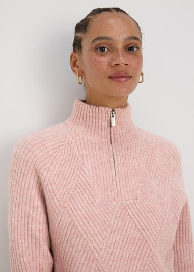 Pink Knitted Half Zip Jumper