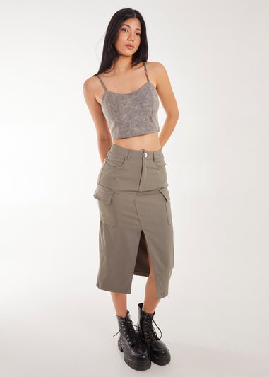 Pink Vanilla Khaki Stone Washed Stretch Crop Top