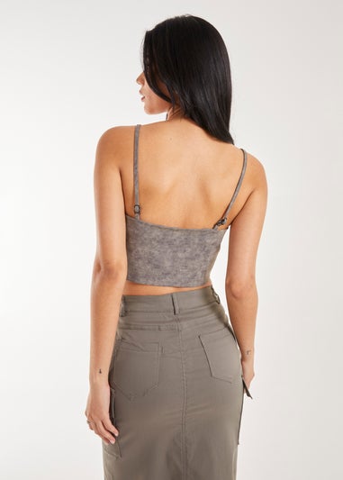 Pink Vanilla Khaki Stone Washed Stretch Crop Top