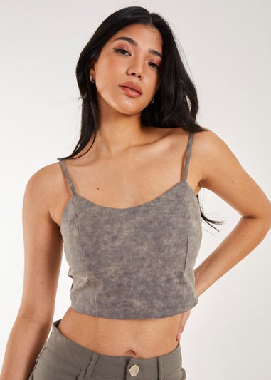 Pink Vanilla Khaki Stone Washed Stretch Crop Top