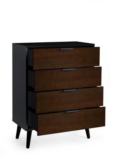 Julian Bowen Alba 4 Drawer Wide Chest in Walnut and Black (100.5 x 78 x 40cm)