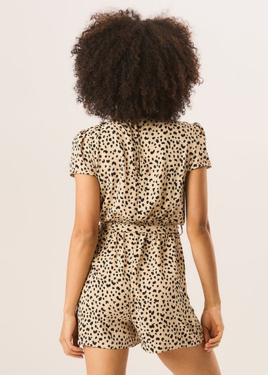 Gini London Beige Animal Print Belted Wrap Playsuit