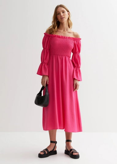 Gini London Pink Textured Shirred Top Smock Midi Dress