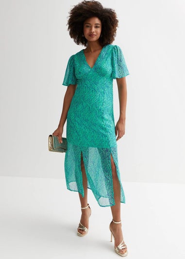 Gini London Green Animal Print Chiffon Occasion Midi Dress