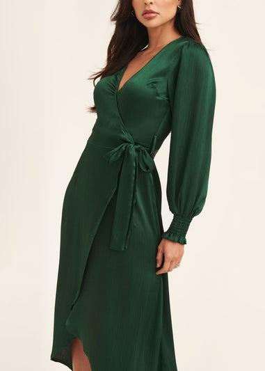 Gini London Green Satin Wrap Midi Dress