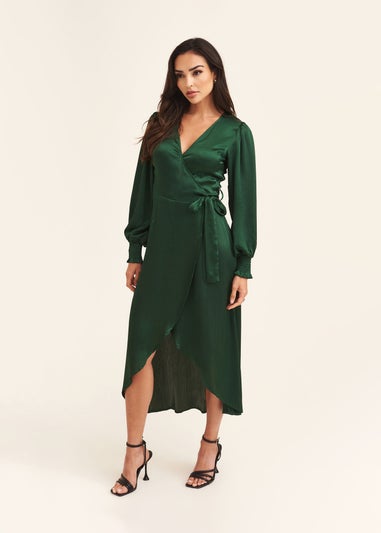 Gini London Green Satin Wrap Midi Dress