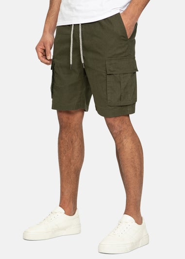 Threadbare Khaki Linen Blend Pull On Cargo Shorts