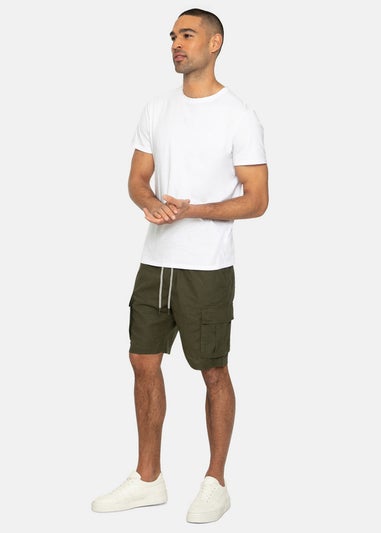 Threadbare Khaki Linen Blend Pull On Cargo Shorts