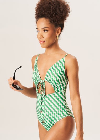 Gini London Green Wave Pint Tie Front Swimsuit
