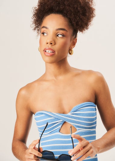 Gini London Blue Twist Front Textured Swimsuit