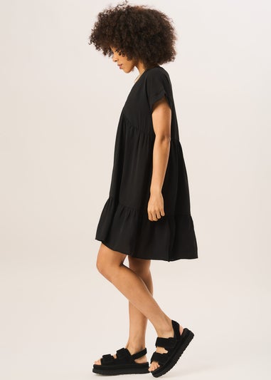Gini London Black V-Neck Tiered Mini Smock Dress