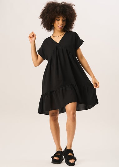 Gini London Black V-Neck Tiered Mini Smock Dress