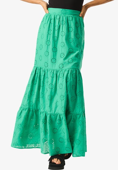 Gini London Green Tiered Lace Embroidered Long Skirt