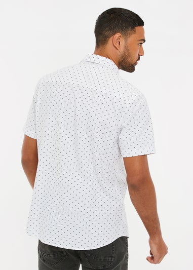 Threadbare White Cotton Diamond Print Short Sleeve Shirt