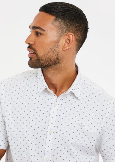 Threadbare White Cotton Diamond Print Short Sleeve Shirt