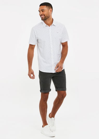 Threadbare White Cotton Diamond Print Short Sleeve Shirt